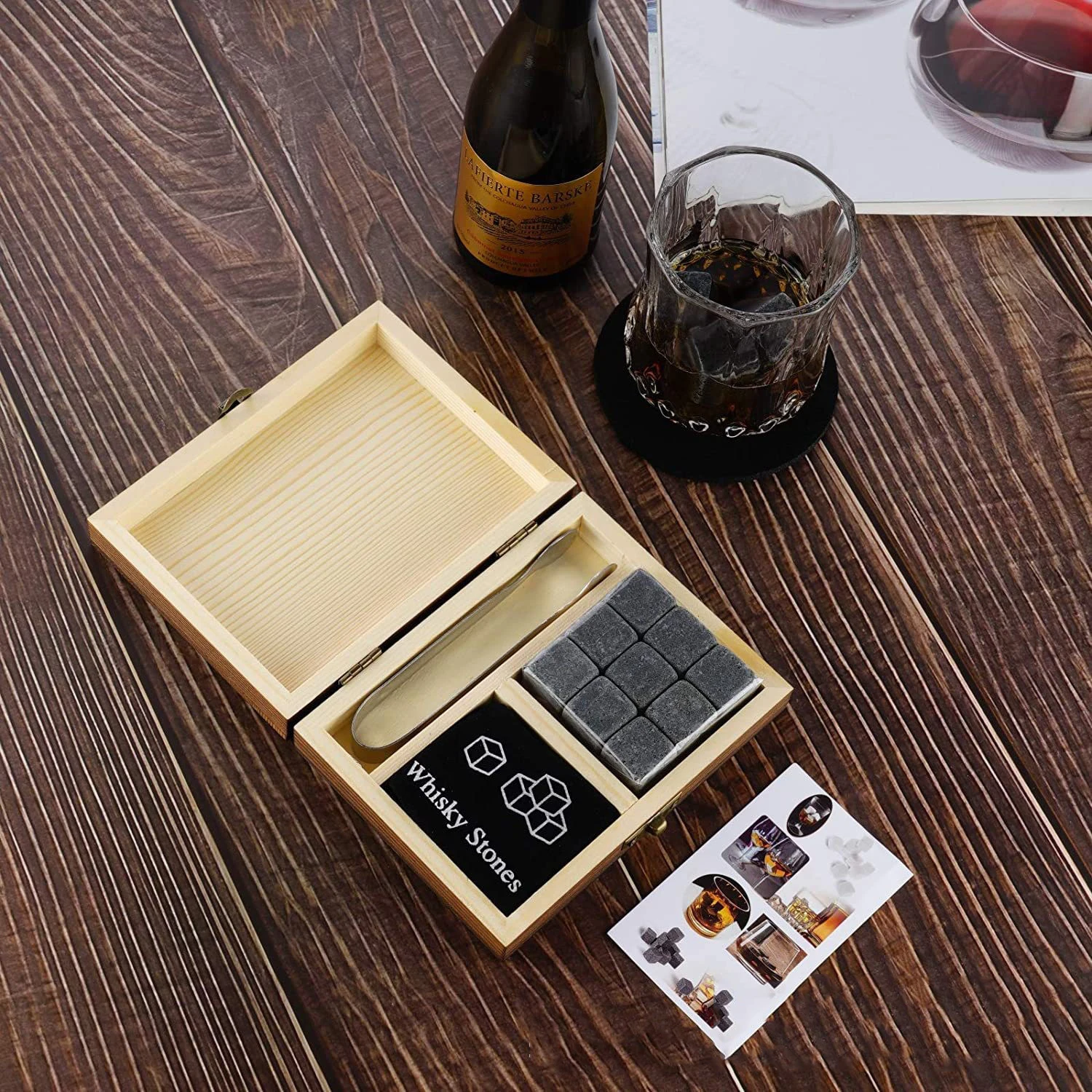 Whiskey Stones Gift Set for Men Pack of 9 Granite Chilling Rocks Whiskey Gifts for Men on Birthday