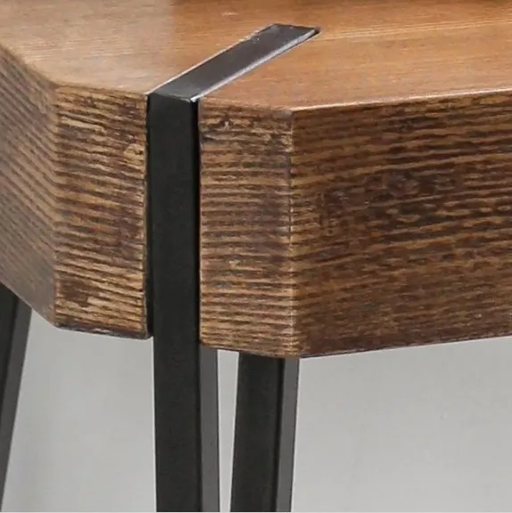 A contemporary brown solid wood square side table adds an elegantly placed balcony and garden to the living room