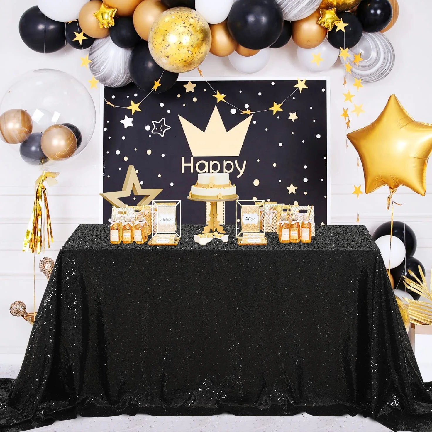 Black Sequin Table Cloths 150*260cm Rectangular Table Cover For Birthday Party Wedding Events Table Cloth