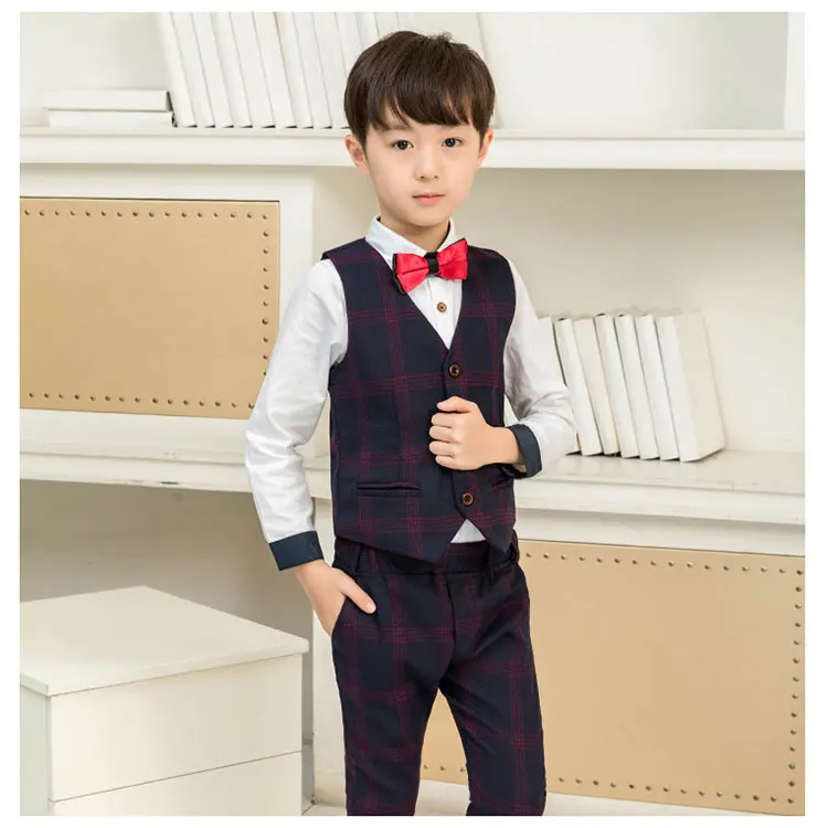 Kids formal dress wedding party suit 4 pcs plaid suit for boys