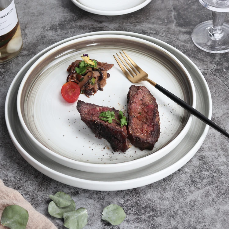 Nordic White Ceramic Hotel Restaurant Party Wedding Tableware Dinnerware Porcelain Plate Set