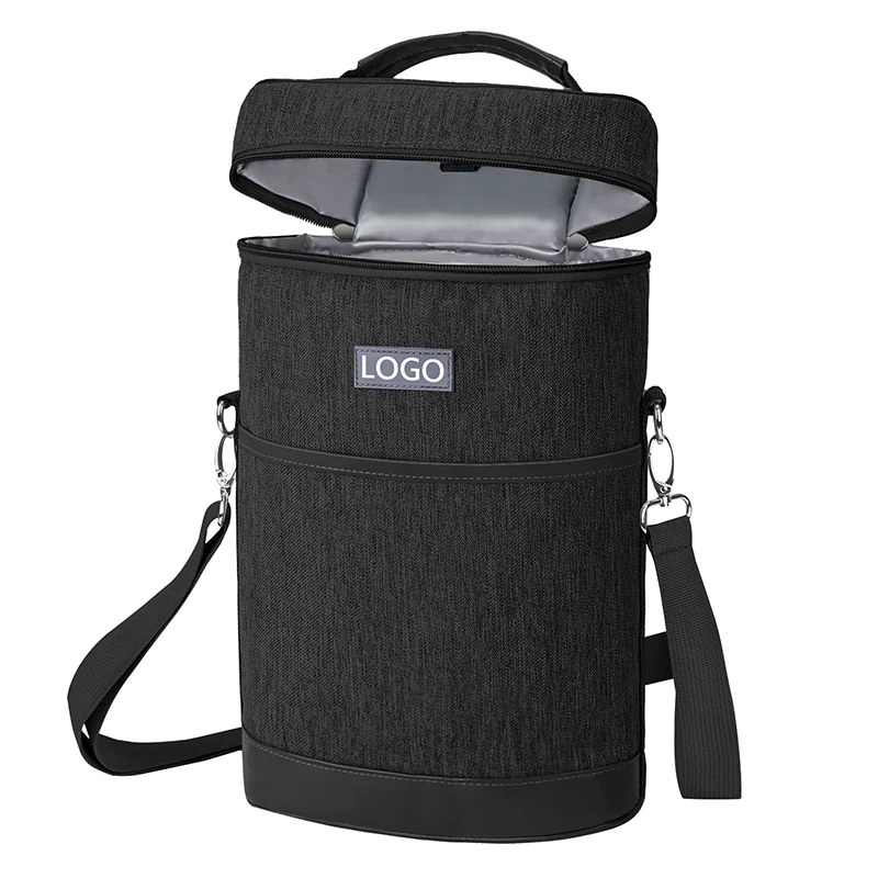 Custom Logo Leakproof 2 Bottle Portable Wine Carrier Travel Insulated Wine Cooler Tote Bag