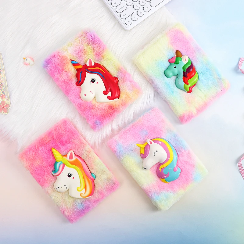 2023 оптовая продажа креативные плюшевые ежедневные блокноты Kawaii из искусственной кожи с единорогом для девочек A5 детей