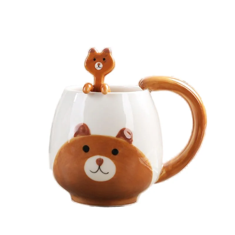 GZYSL Custom Logo Japanese Style Cartoon Animal Ceramic Mug with 3D Frog Lid  Porcelain Animal Milk Cup Ceramic Coffee Mug