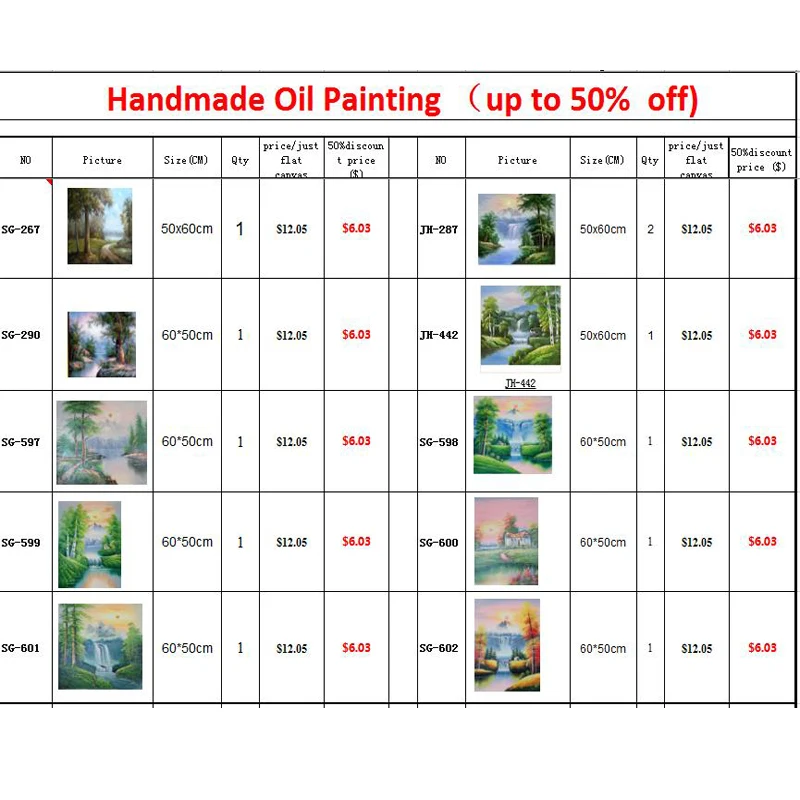 stocks with 50*60cm hand painted canvas oil painting up to 50% off