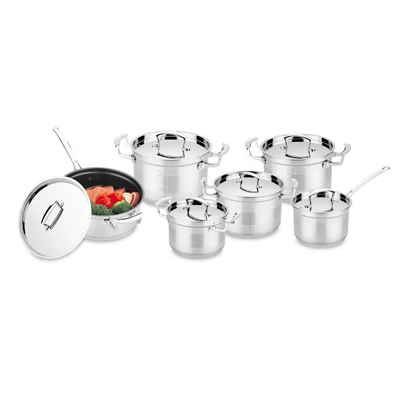 ELERANBE 12pcs Stainless Steel Cookware Sets pots and pans Factory wholesale Cheaper finer Saucepan frying pan Logo custom OEM