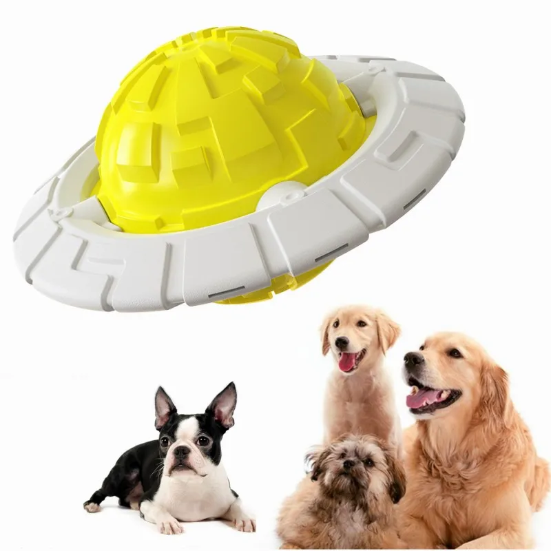 Fun Squeaky UFO Dog Chew Toys Durable Pet Teeth Cleaning Dental Toothbrush Vocalizing Molar Chew Toy Pet Toy Dog Accessories