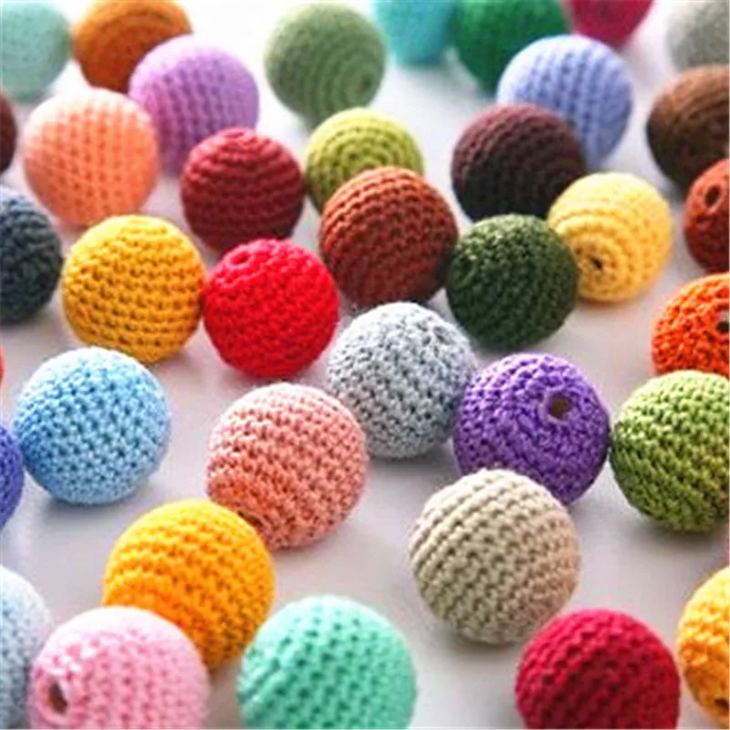30mm Wholesale Big Size Cotton Crochet Beads Wood Bead For Baby Necklace