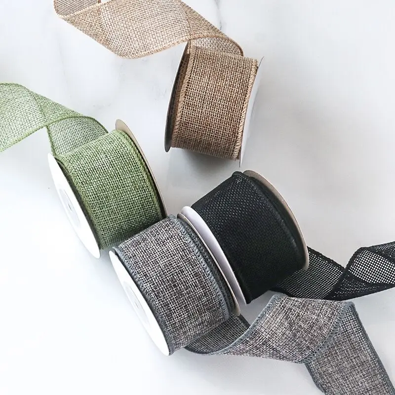 1.5 inch wholesale colorful jute linen ribbon burlap wired christmas small packing 10 yards ribbon