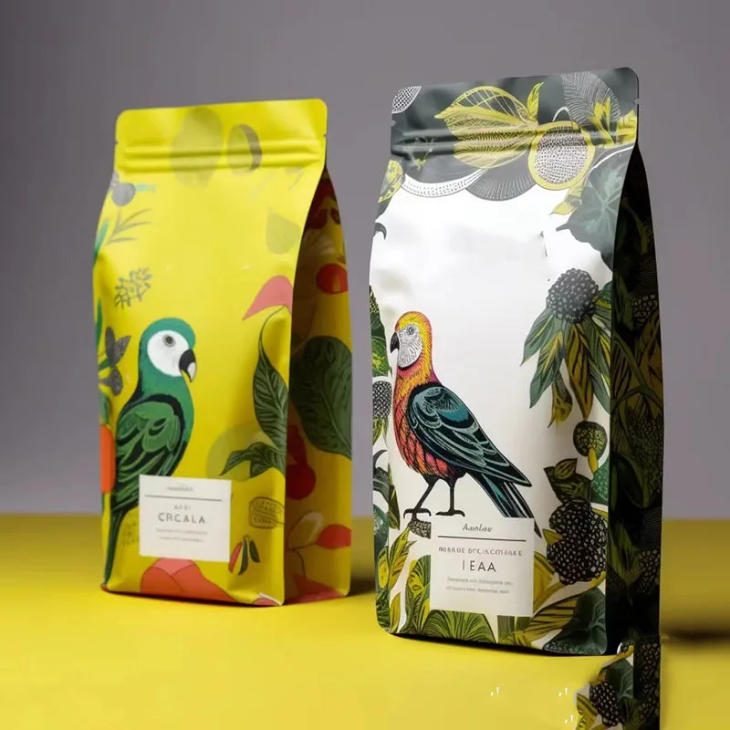 Magic Brand Digital Printing Coffee Packing Gusset Pouch with Zipper for Flat Bottom Coffee Snack Food Mylar Bag With Valve