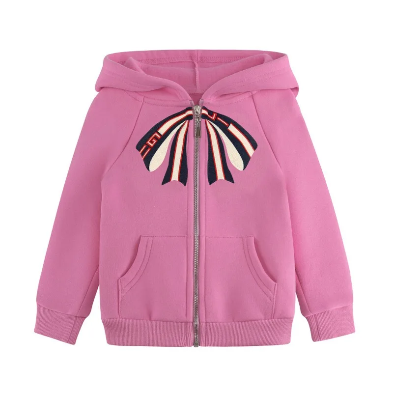 Пользовательские дети обувь для девочек молния лук печатных дети флис повседневное куртка с капюшоном пальто осень