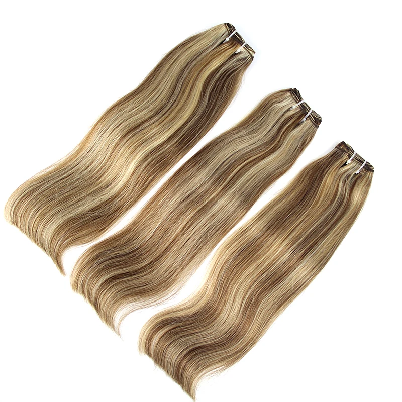 
Double Drawn Thick piano color 100 human hair extensions, cuticle aligned remy piano hair bundles, P6/613 piano hair extensions 
