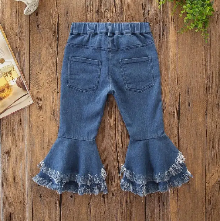 
Top Fashion 2-6Years Kids Children Girls tassel Ripped flare Jeans 