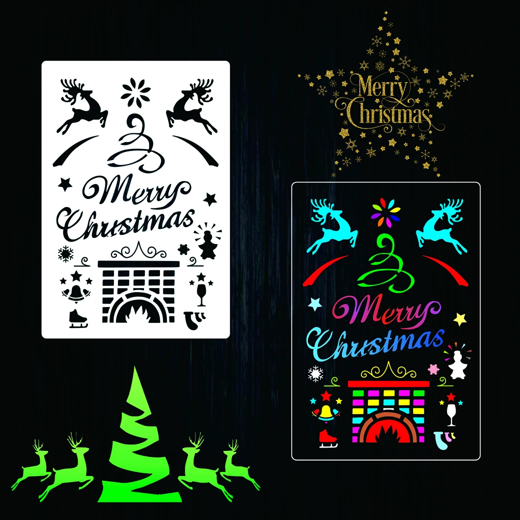 Washable Painting Template For Wall Window Decoration Merry Christmas Drawing Stencils