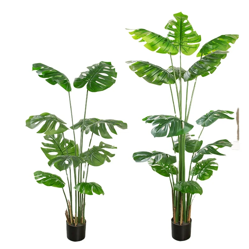 CY Nordic Style Large Monstera Tree Simulation Green Plastic Plant in Pot for Home Bedroom Hotel or Office Floor Decoration