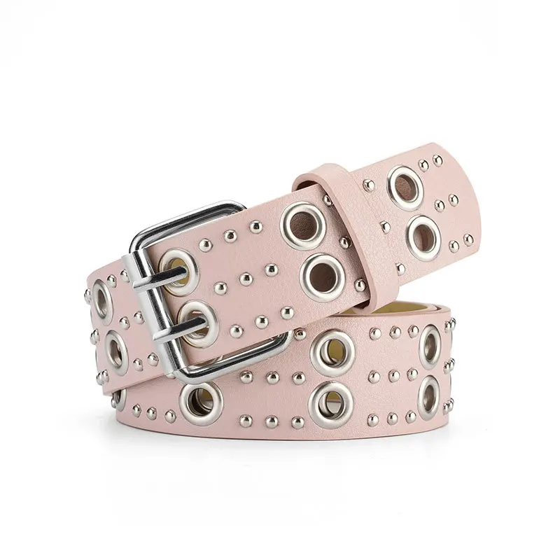 Made in China Customized hollow rivets pu leather belt eyelet leather pu belt for jeans pants