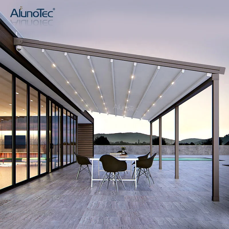AlunoTec Wholesale Sun Shading Motorized Retractable Pergola Awning Roof For Outdoor Terrace