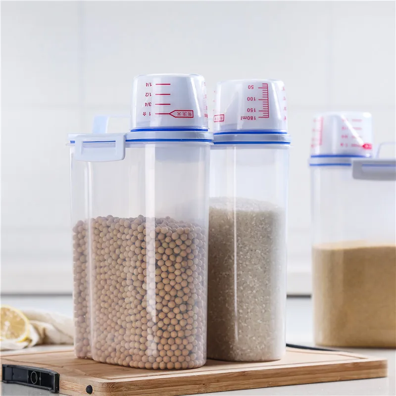 2022  New Airtight Design With Measuring Cup Pour Spout 4 L Capacities of Rice Dispenser Bin Cereal Containers Grain Storage