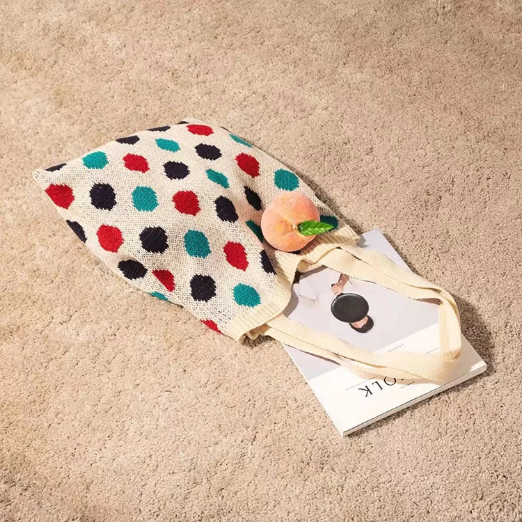 Hot Retro All-match Casual Shopping Bag Small Circular Pattern Wool Knit Shoulder Bag