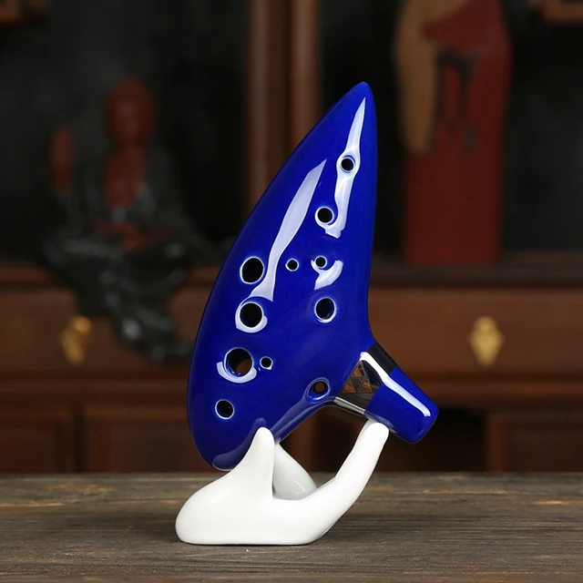 
New Arrival 12 Hole Ocarina Ceramic Alto C Legend of Zelda Ocarina Flute Blue Instrument decoration for zelda games with stand 