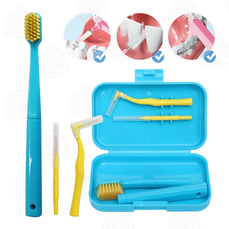 Portable Home Gum Ortho Orthodontic Oral Care travel foldable Interdental Dental Brush kit Storage Box Protective