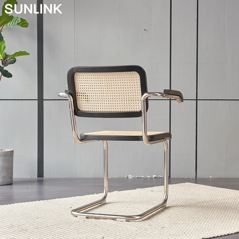 SUNLINK Foshan Commercial Furniture Steel Metal Foot Ash Frame Rattan Seat Back Leisure Office Dining Cafe Chair