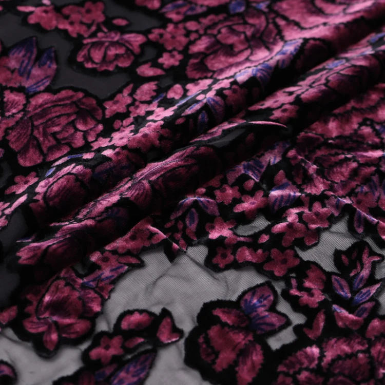 fashion burnout silk velvet floral printed velvet fabric