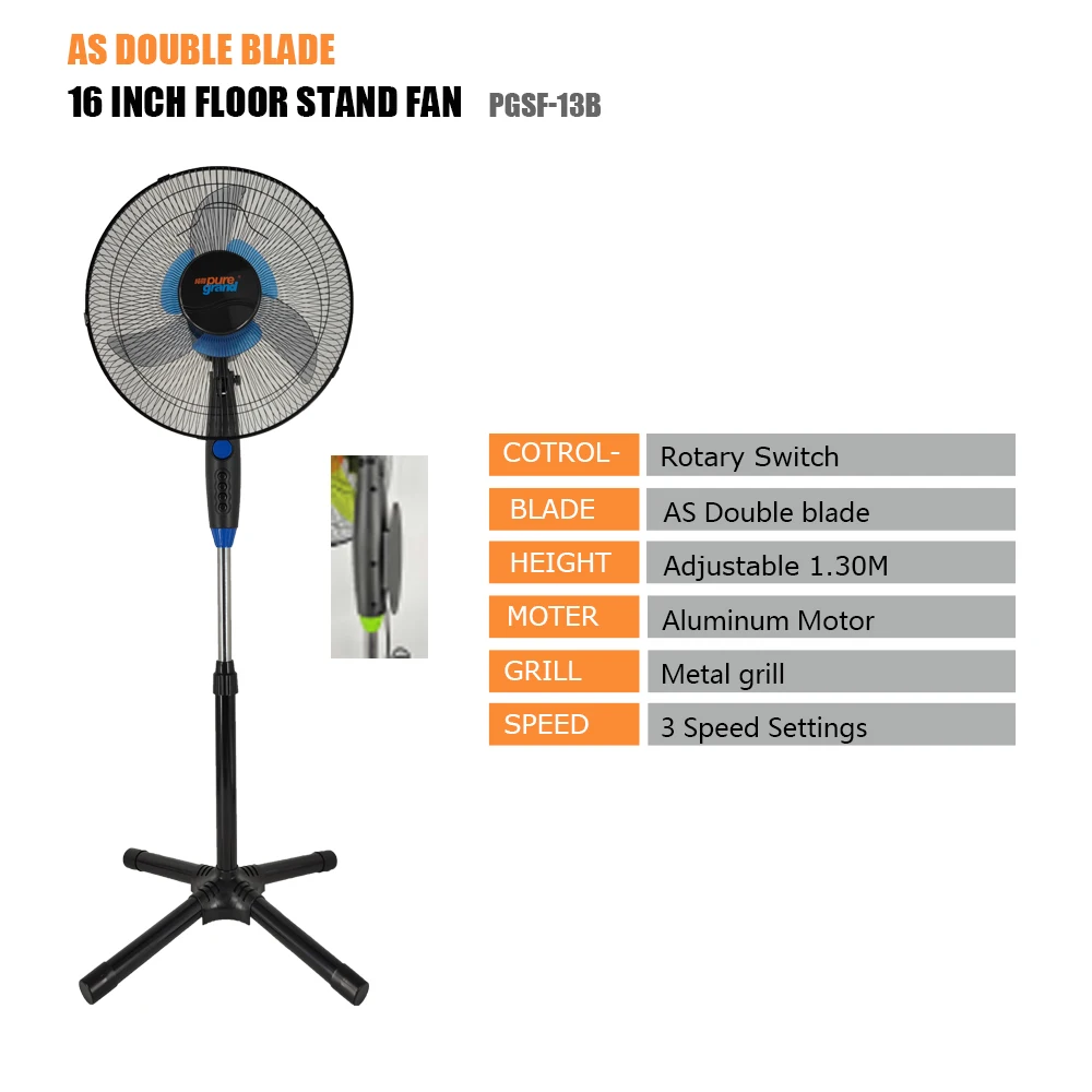 New product 3 speed 40w 220v electrical 16-inch oscillating cross pedestal double blade stand fan