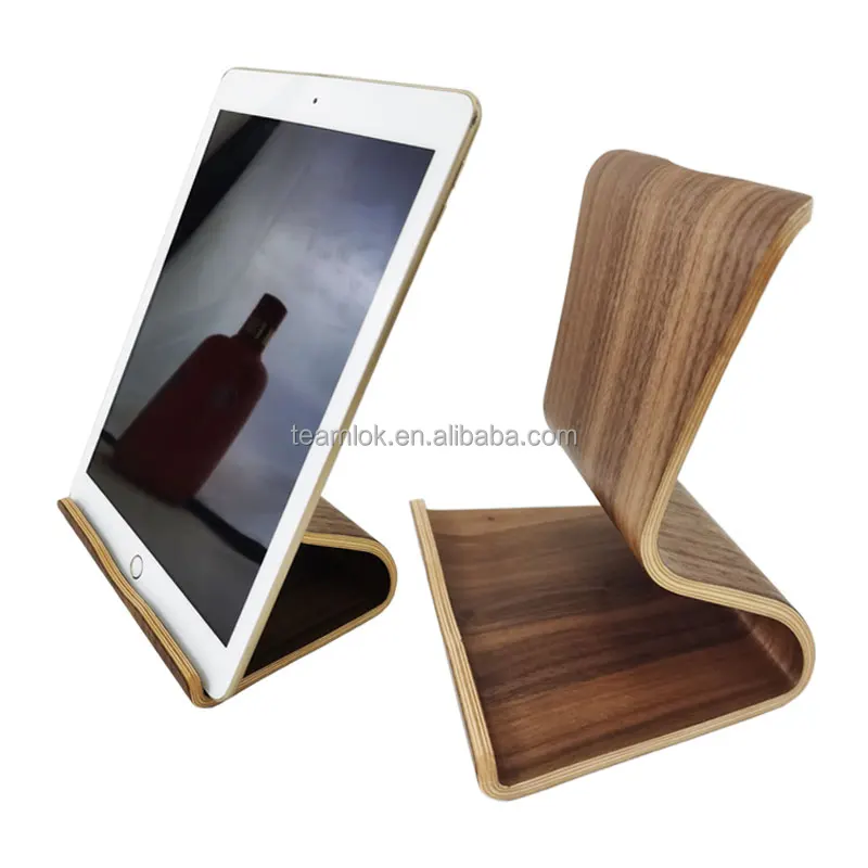 Factory Wholesale Wooden Holder for iPad Anti-Slip Universal Phone Tablet Dark Wood Stand Holder for iPhone Desktop Tablet Stand