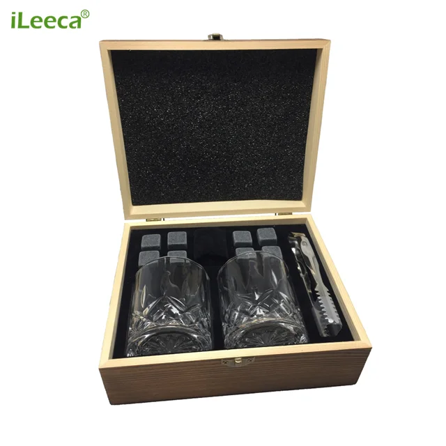 Combination soapstone chilling rocks and wooden box set whiskey stones