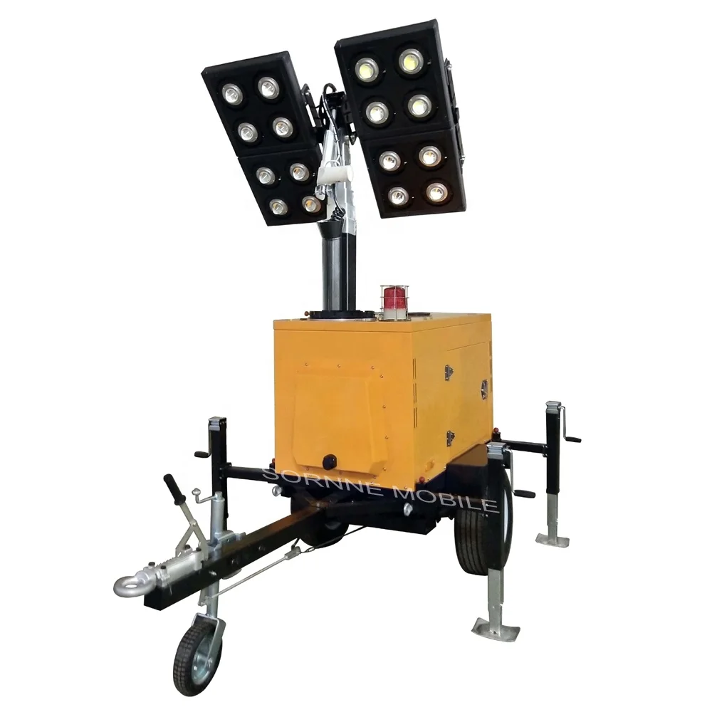 Factory OEM 8m Hydraulic telescopic pole diesel led trailer mobile  light tower