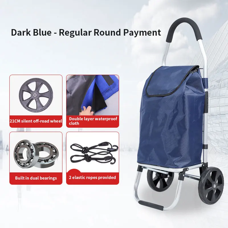 Waterproof Fabric Large Capacity Custom Logo Aluminium Alloy Shopping Trolley 6-Wheel Folding