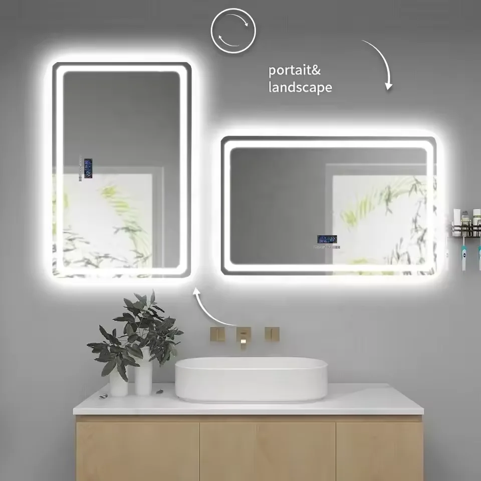 2024 Custom modern large rectangular LED vanity mirror waterproof and fog removal intelligent bathroom mirror