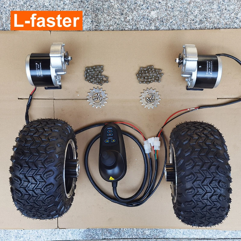 DIY Электрический курган тележка для инвалидного кресла 10x6.0-6 дюймов жира колеса цепи Dual Drive 350 Вт мотор-редуктор комплект