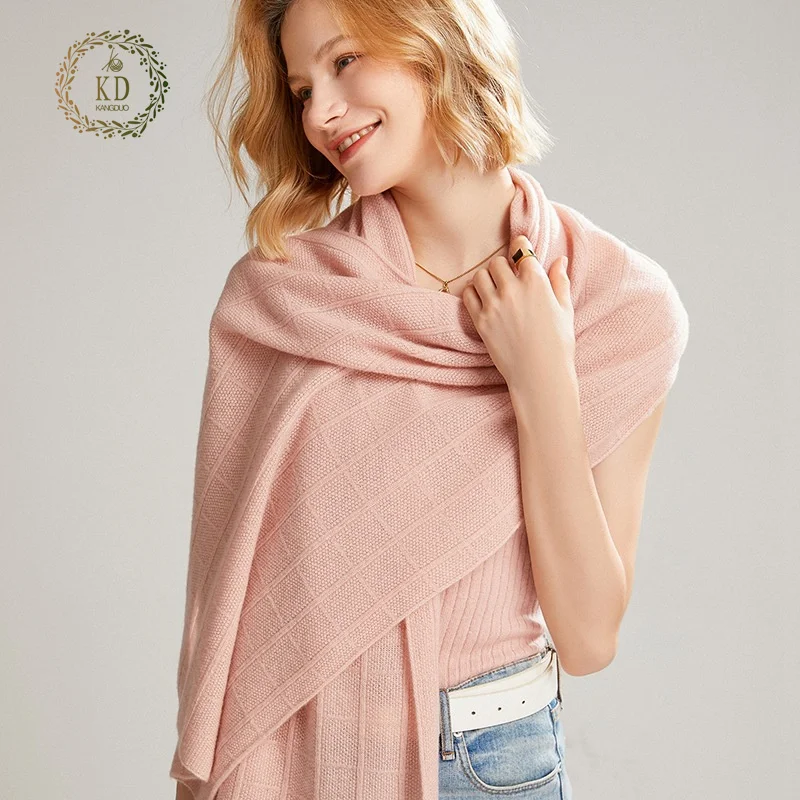KD Custom Luxury Thick Poncho Shawl Knitted Pashmina Blanket Winter Plain Scarves Ladies Wool Scarfs Women