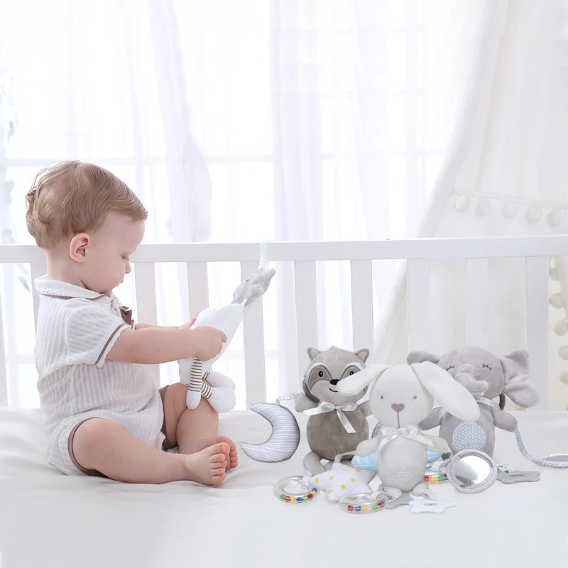 Cartoon animal crib hanging baby stroller bell toy