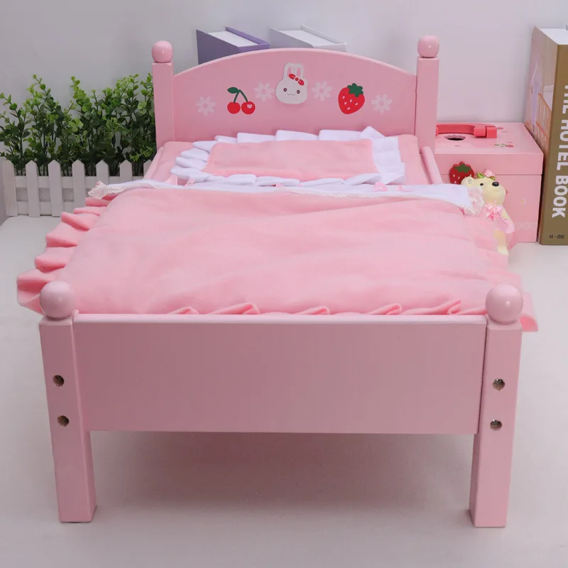 2022 new arrival preschool children wooden pink doll beds girls role-playing games