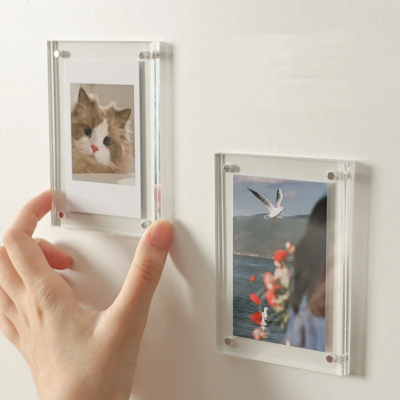 Double Sided Clear Acrylic Photo Frames For Fridge Custom Size Colorful Photo Frame Fridge Magnetic Refrigerator Magnets