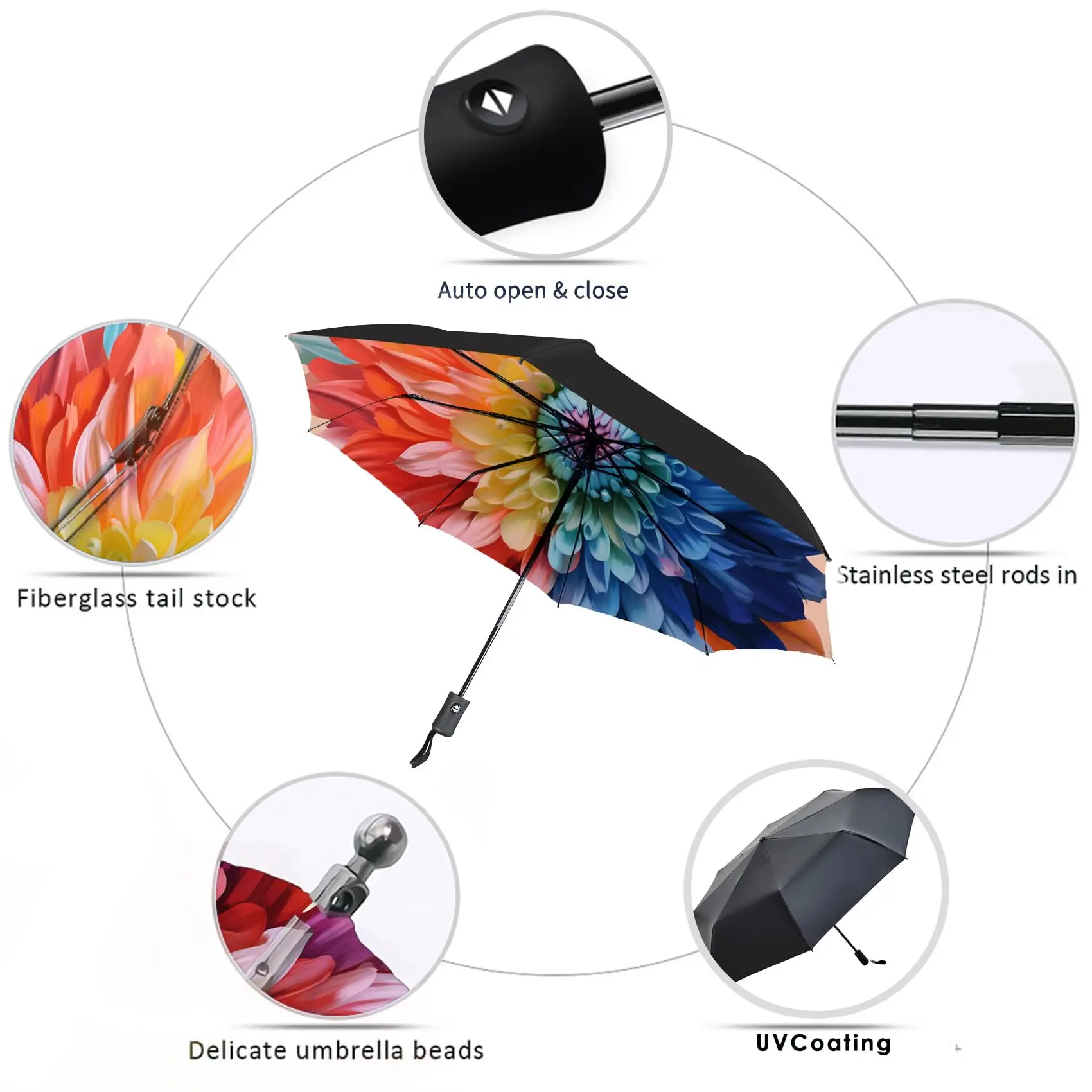 Promotional Custom umbrella head Mini 3 Fold quality Umbrellas with logo Digital printing umbrella for women