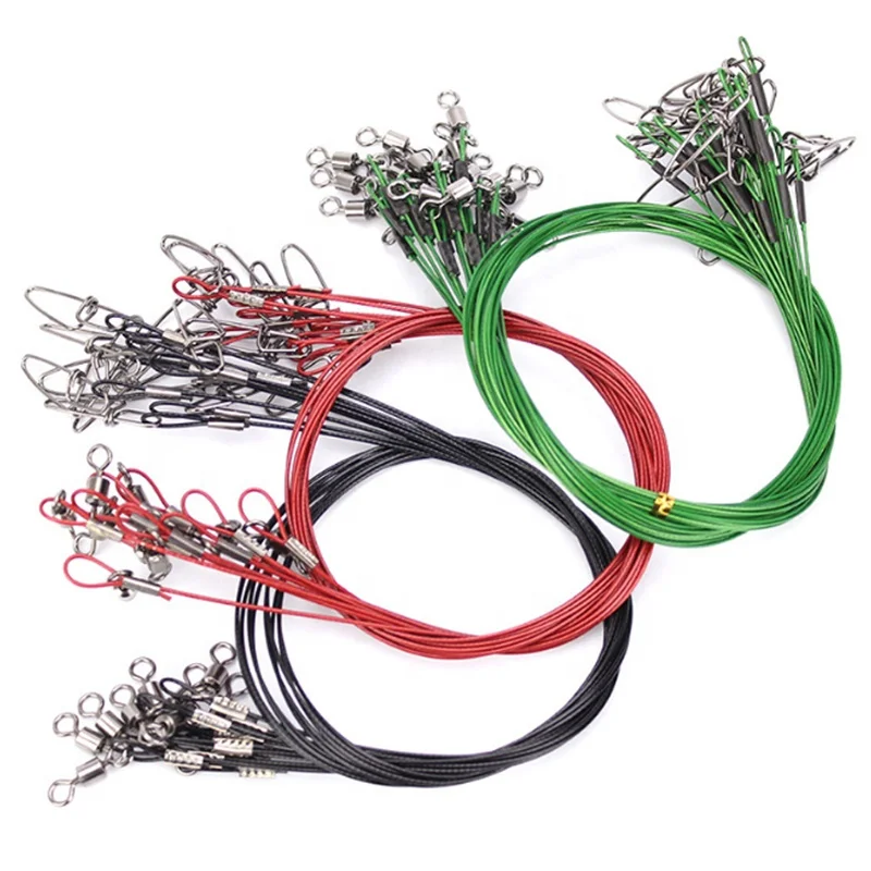High-Strength 50cm 150LB Fishing Rigs With Swivels Snaps Connector Trolling  Stainless Steel Wire Fishing Leader Line