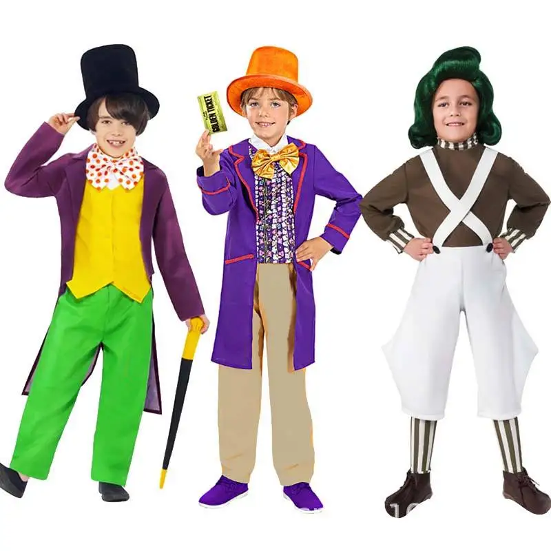BAIGE 2024 New Designs Kids Halloween Costumes Child The Chocolate Factory Deluxe Willy Wonka Boy Costumes