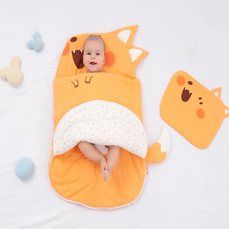 Распродажа Amazon мягкий хлопковый спальный мешок из Джерси для малышей на осень с рисунком оранжевой милой лисы 2 5