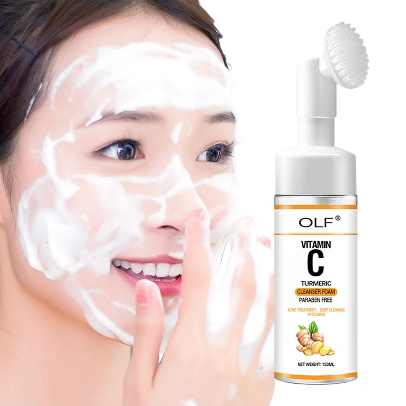 Hot Selling Private Label Professional Face Foaming Wash Organic Whitening Hydrating Tumeric Facial Cleanser For All Skin Types