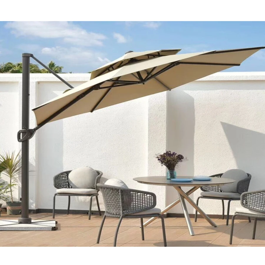 High Quality Outdoor Work Big Hotel Customized Tent White Scalloppatio Led Light Parasol Umbrella for Patiowhite Large