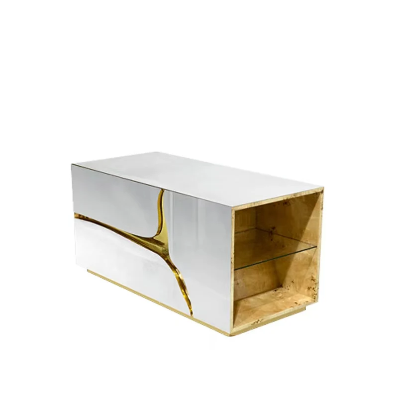 Boca Do Lobo Modern Luxury Metal Bedside Table Stainless Steel Frame Nightstand Table