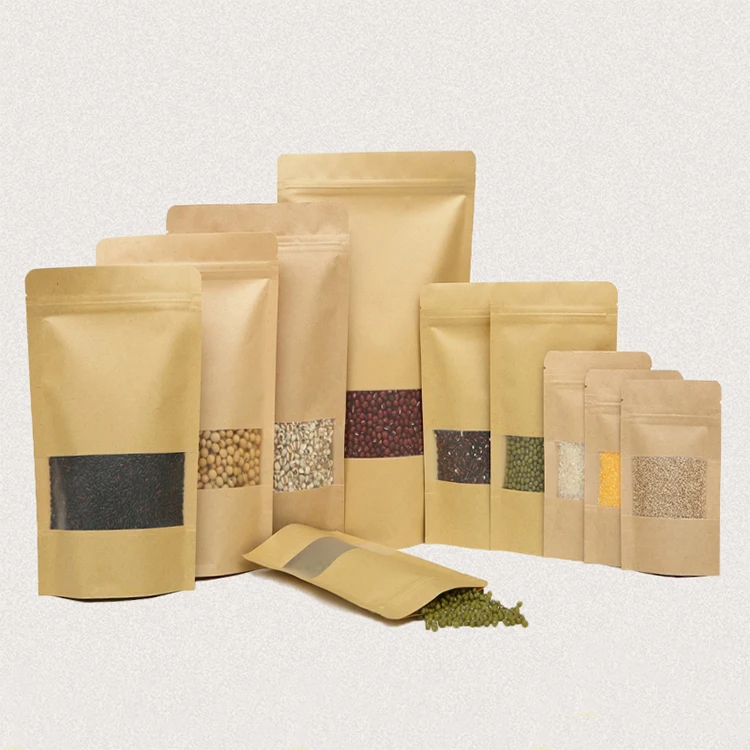 natural kraft window stand up pouch small zipper pouch degradable material