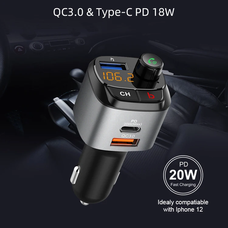 АБС + металлическая краска 5 0 QC PD Быстрая зарядка автомобиля синий зуб передатчик зарядное устройство Usb C автомобильное Портативный Ce