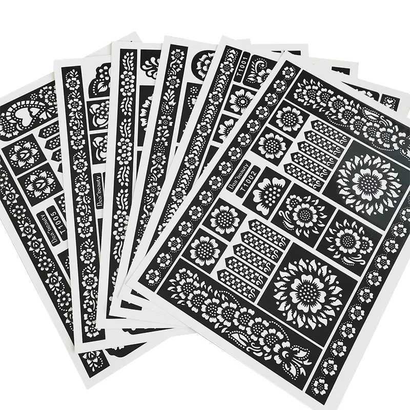 New Henna Hollow Stencils Hand-painted Painted Henna Tattoo Stencil Body Art Black Tattoo Pastable Stickers