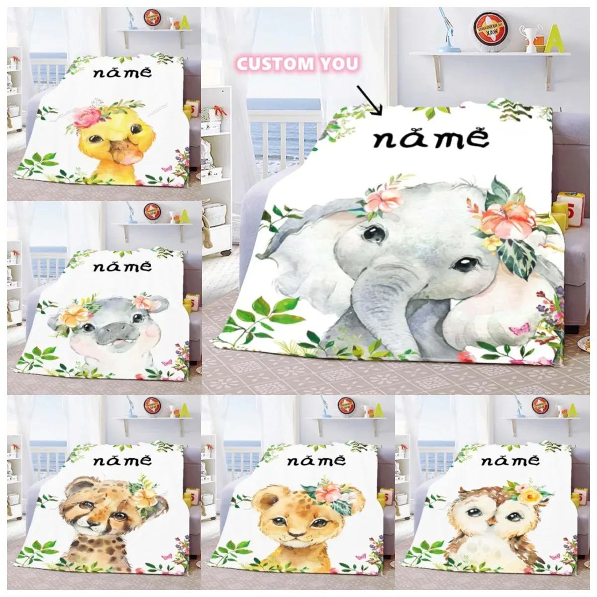 Cartoon blanket 3D printing cute funny animal figure flannel nap blanket air conditioning blanket