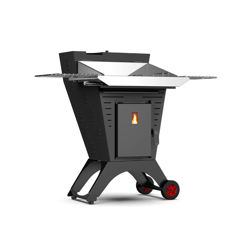 BBQ01 Freestanding Camping removable Pellet cooking Stove Outdoor BBQ Smoking Grill With Wheel